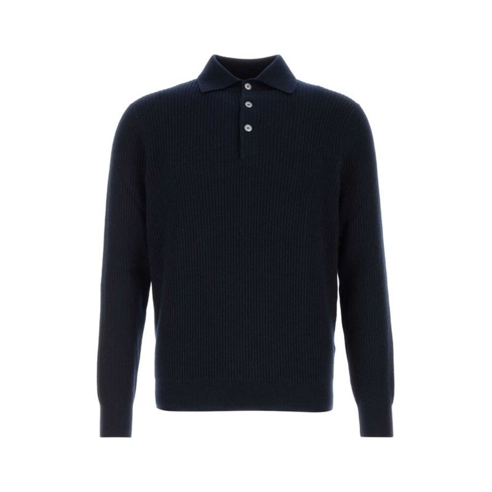 Fedeli Men Midnight Blue Wool Blend Polo Shirt